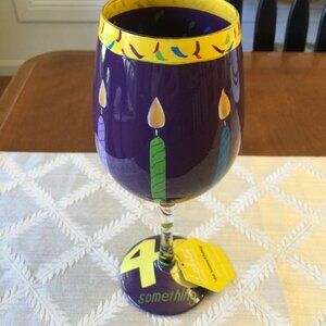LOLITA PAINTED WINE GLASS LOVE MY WINE "40 SOMETHING" BIRTHDAY 15 OZ. NEW
